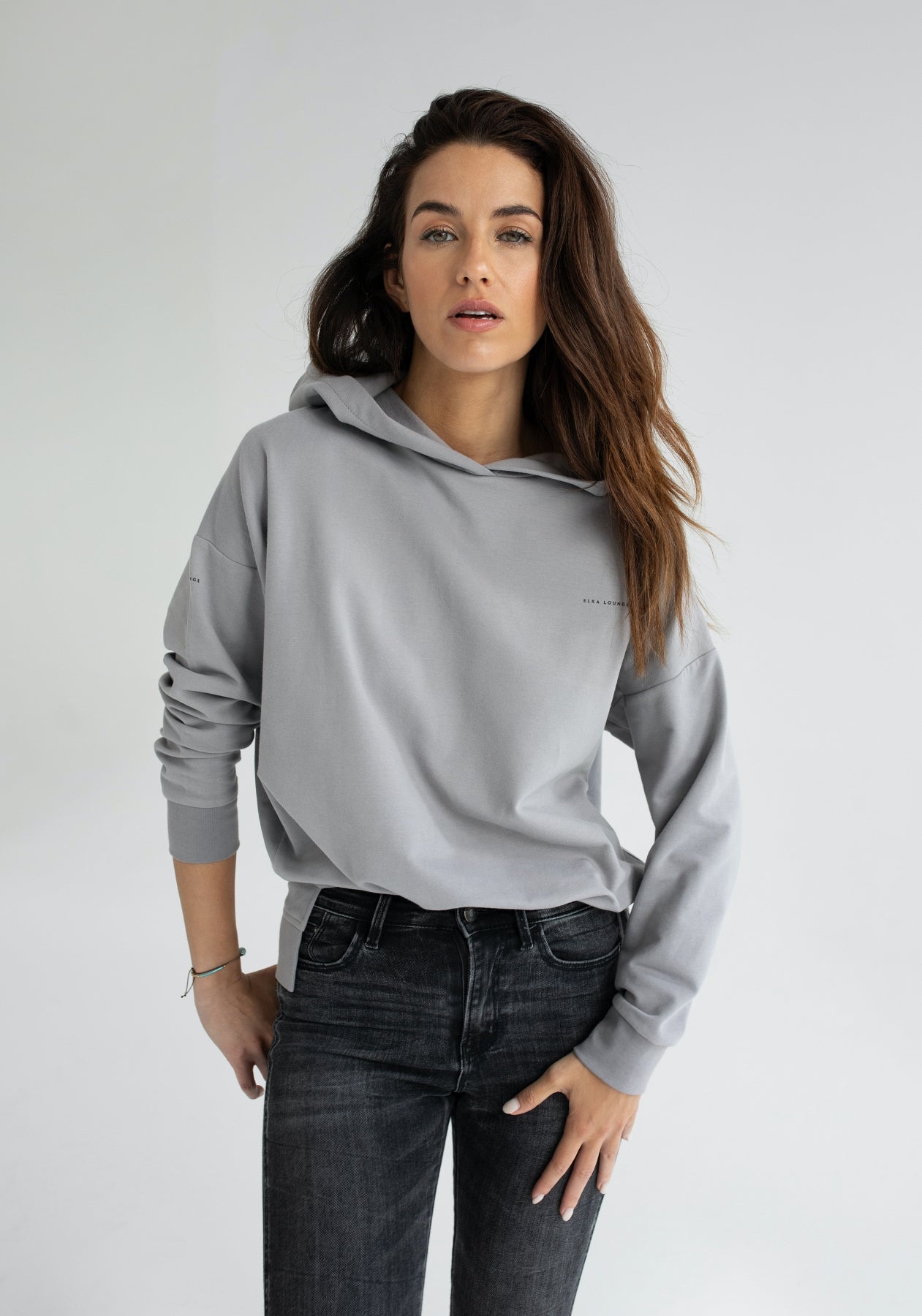 Dámska mikina s kapucňou z biobavlny Light gray - Oversized