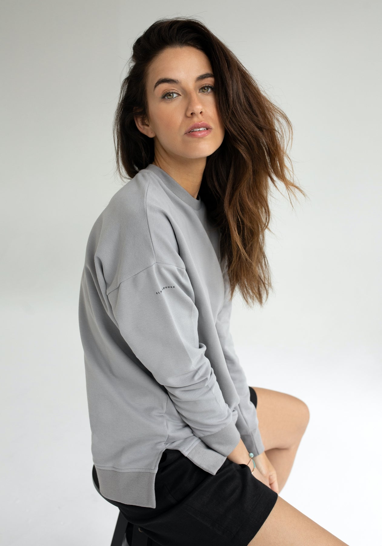 Women bluza bez kaptura z bawełny organicznej Light gray - Oversized