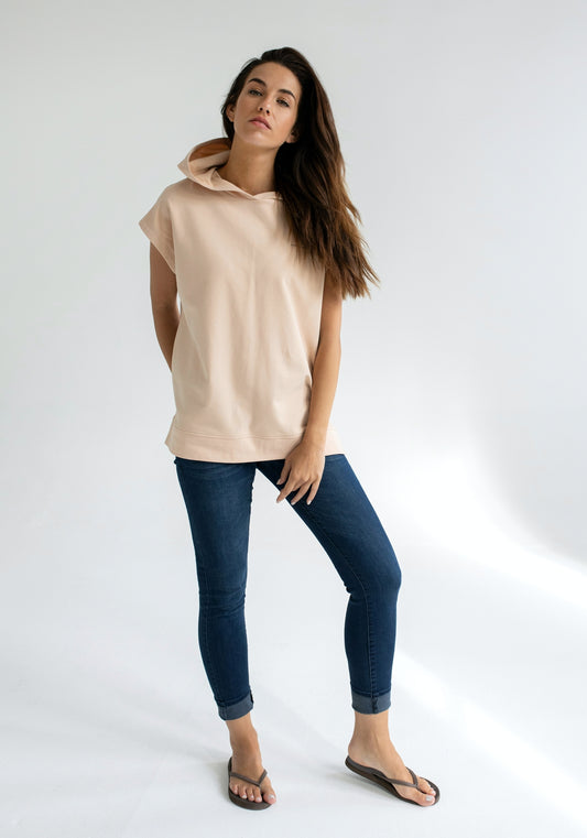 Women Sleeveless sweatshirt / vest organic cotton Beige - Oversized