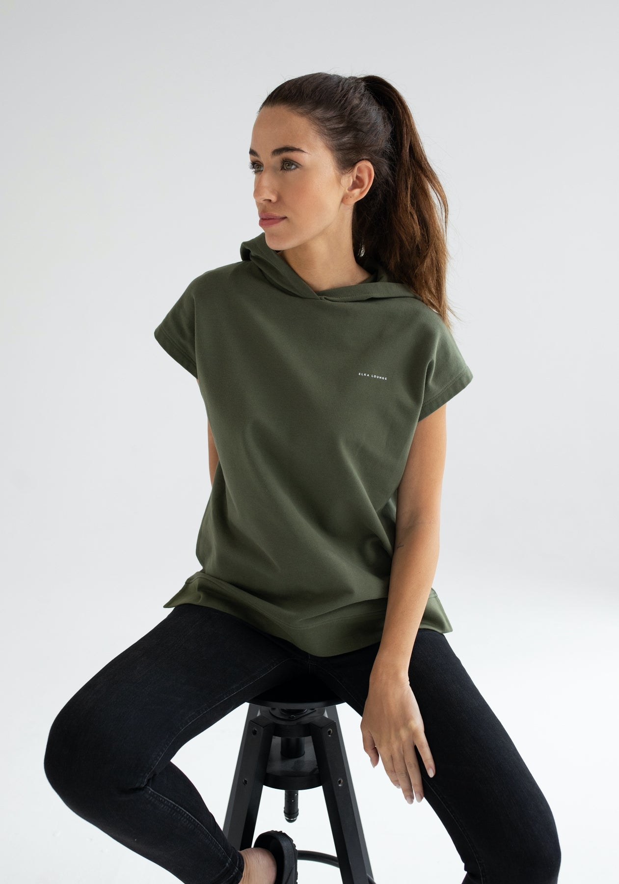 Women Sleeveless sweatshirt / vest organic cotton Moss green - Oversized