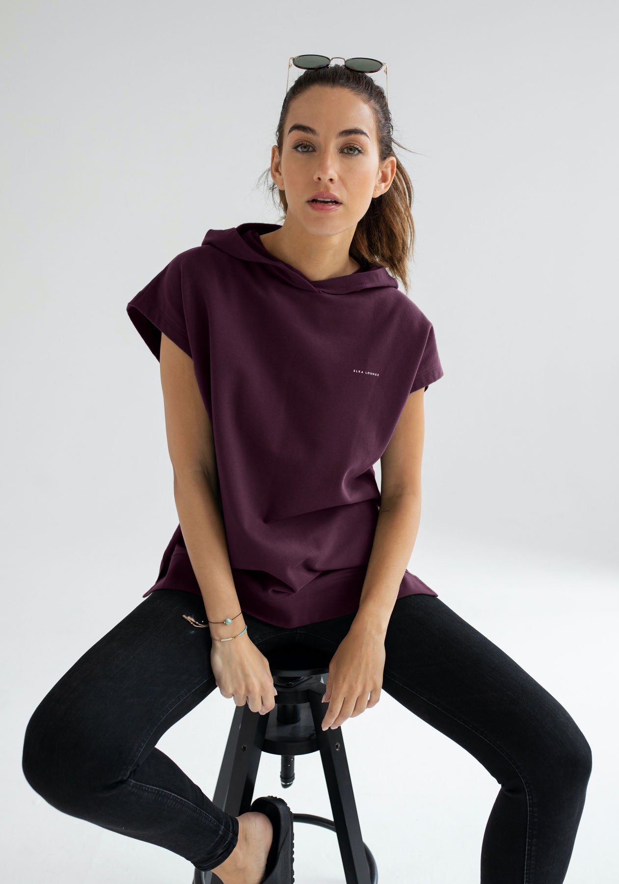 Women Sleeveless sweatshirt / vest organic cotton Purple - Oversized