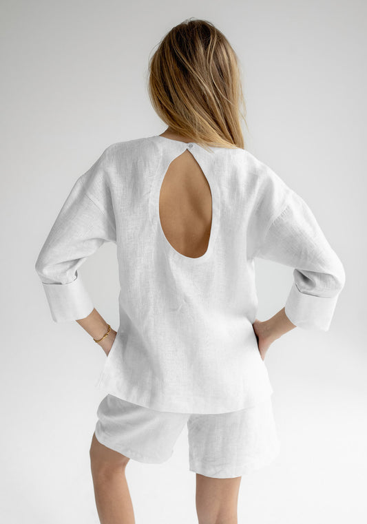 Dámský lněný top open back White