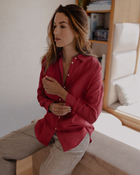 Dámská lněná košile s límečkem - loose fit